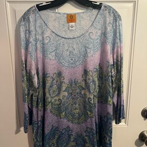 Ruby Rd. Blue and Pink Graphic 3/4 Sleeve Blouse